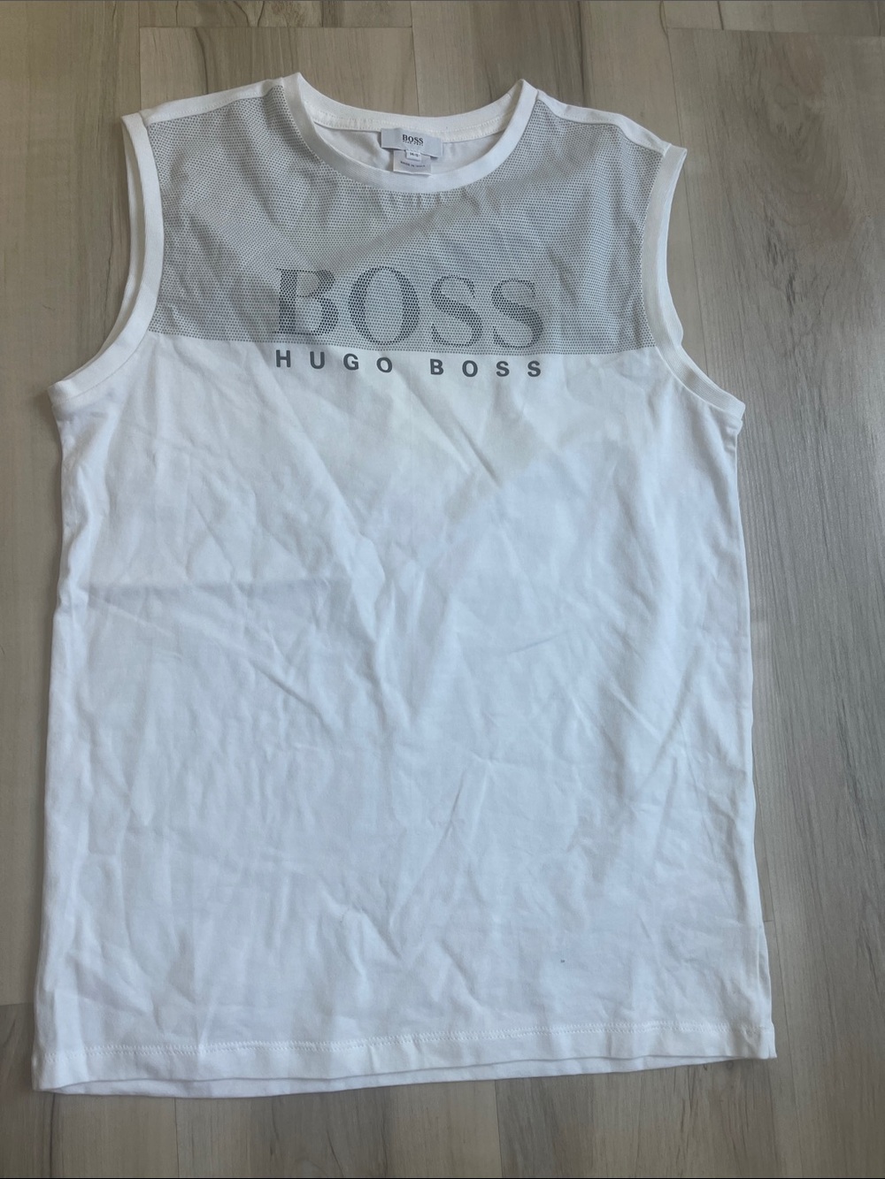 Hugo Boss White Tank with Gray Logo Mesh Yoke